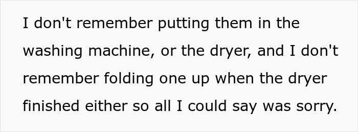 Text about forgetting laundry tasks, mentioning washing machine and dryer.