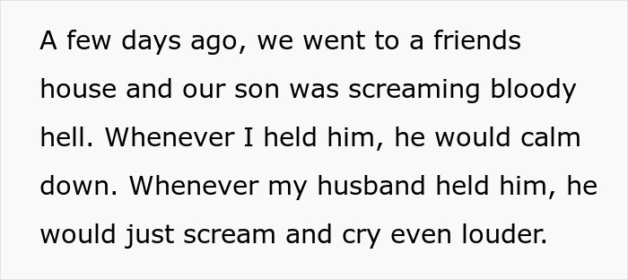 Text discussing a wife's decision regarding husband's difficulties with caring for their infant son independently.