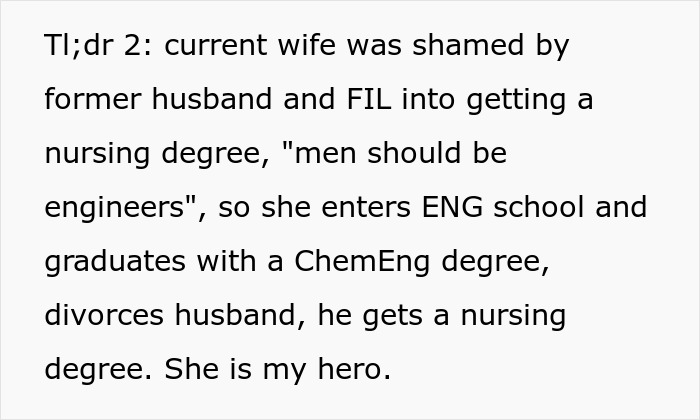 Text image discussing a woman's journey from nursing to engineering, highlighting gender roles and education.