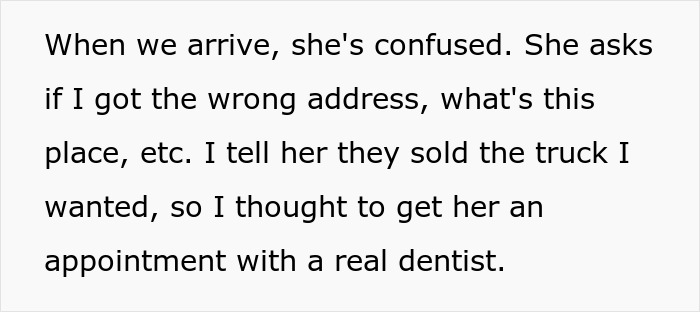 Text about a husband's unexpected plan change, focusing on wife's life-changing gift instead of a $20k truck.