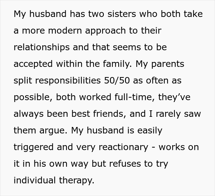 Text about a husband easily triggered and reactionary, discussing modern relationships and therapy.