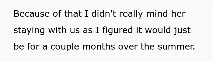 Text passage discussing a mother-in-law staying temporarily with a couple.
