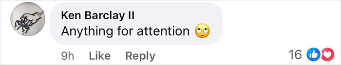 Comment reading "Anything for attention" with an eye-roll emoji, related to self-promotion criticism.