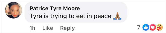 Comment on Tyra Banks enjoying McDonald's, seeking peace, with various reactions.