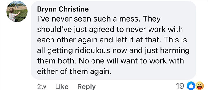 Social media comment discussing mess and harm in a public dispute, related to doubt on "fat-shaming" accusations.