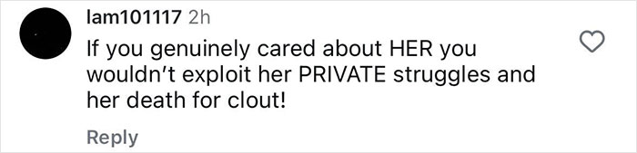 Comment discussing privacy and publicity regarding Michelle Trachtenberg's struggles and tragic end.