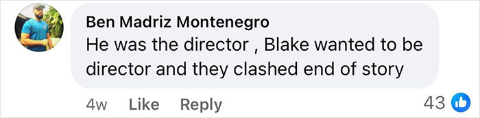 Comment by Ben Madriz Montenegro mentioning director clash related to fat-shaming accusations against Baldoni.