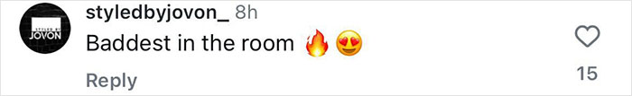 Instagram comment praising Kim Kardashian, saying "Baddest in the room" with fire and heart-eye emojis.