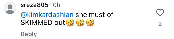 Instagram comment about Kim Kardashian with laughing emojis.