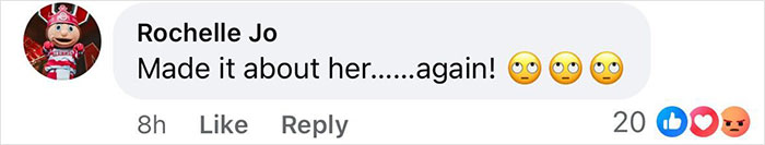 Facebook comment criticizing Meghan Markle for self-promotion, with eye-roll emojis.