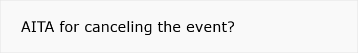 Text reading "AITA for canceling the event?" relating to parenting and silent treatment issue.