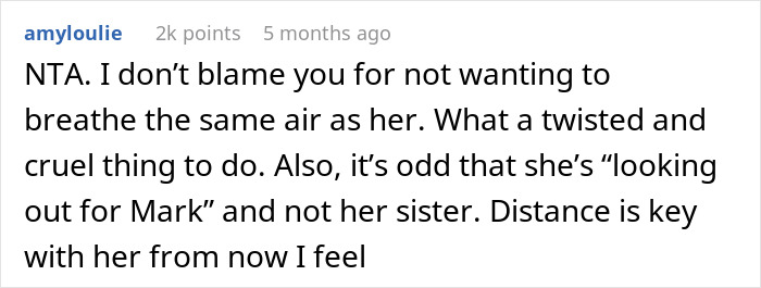 Comment discussing persuading fiancé to reconsider engagement due to sister's actions.