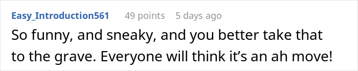 Reddit comment about a sneaky partner tactic to outbid in-laws without revealing intentions.