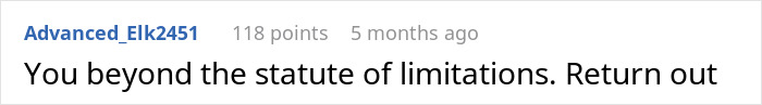 Reddit comment discussing the statute of limitations related to a stolen museum artifact.