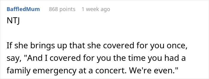 Text exchange discussing covering a work shift and a concert instead of an emergency.