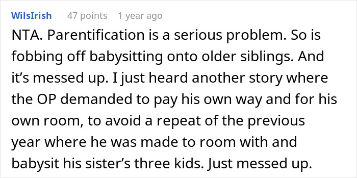 Text discusses parentification and babysitting issues for older siblings.