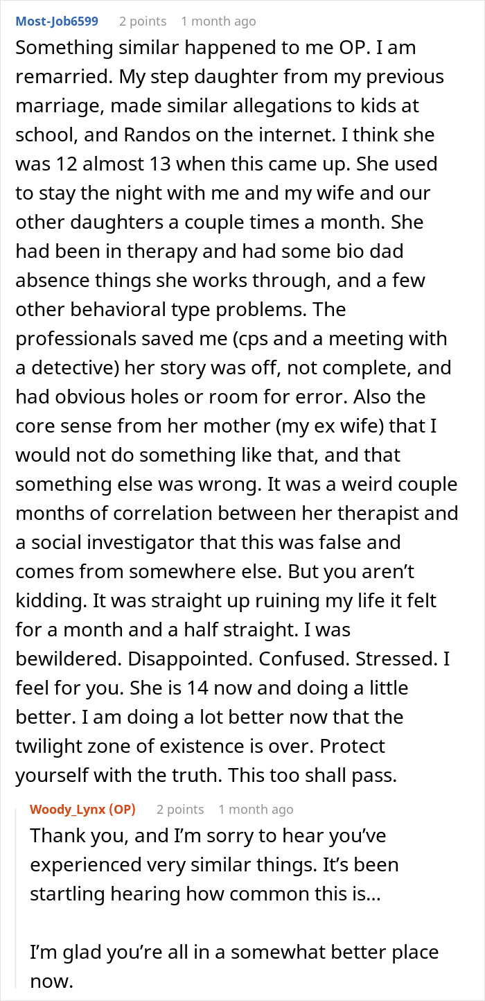 Reddit thread discussing impact of stepdaughter's pathological lies on a man's life.