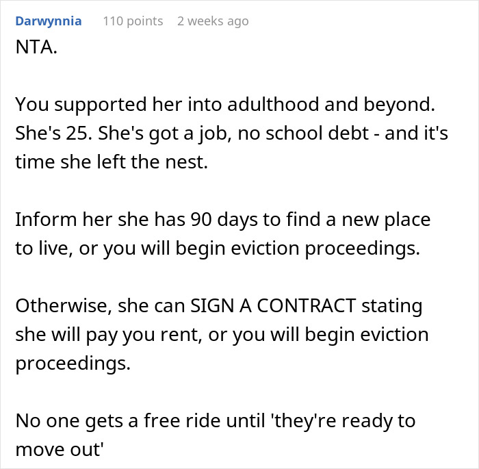 Text discussing adult children, rent, and eviction proceedings advice.