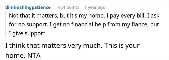 Reddit comment about independence, financial support, and home ownership.