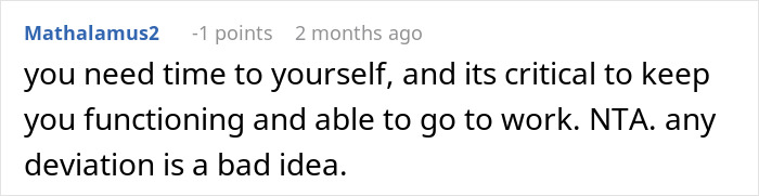 Comment discussing the importance of taking a little time for yourself daily.