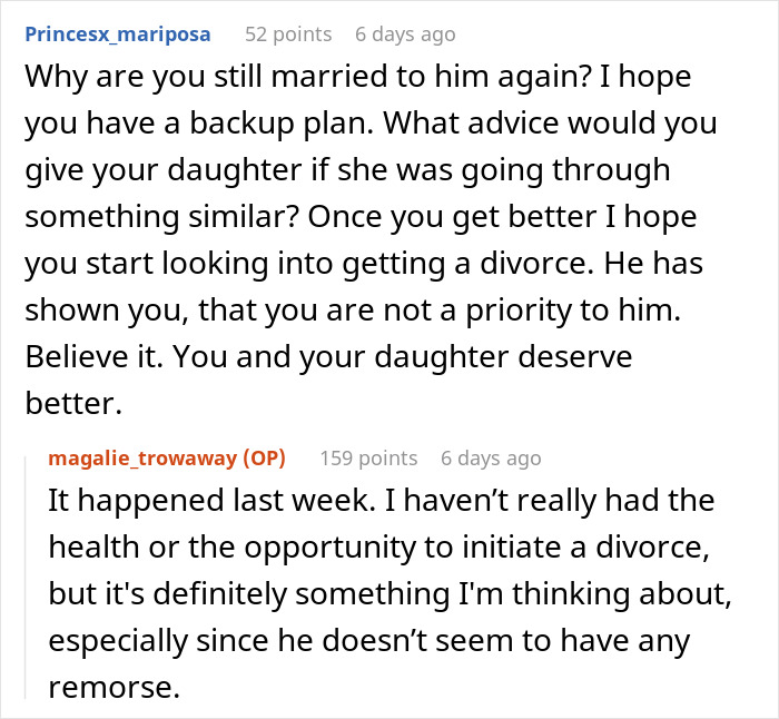 Discussion about a husband&rsquo;s decision after wife&rsquo;s SOS call, affecting their marriage.