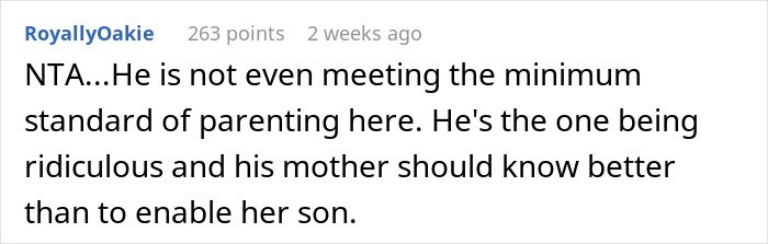 Comment criticizing husband’s parenting, highlighting drama over infant care.