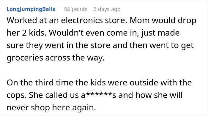 Text conversation discussing kids running in a store, mentioning calling the police.