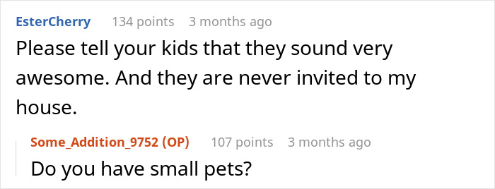 Reddit comments discussing behavior of kids and house rules.