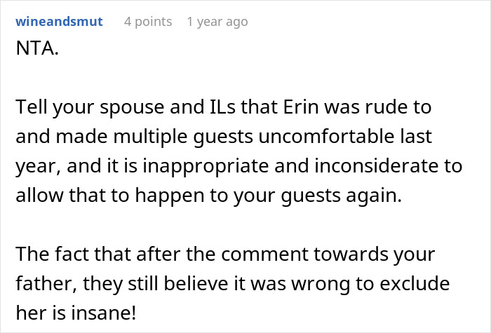 Reddit comment discussing a vegan SIL shaming family and causing discomfort at a barbeque.