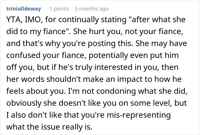 Online comment discussing relationship advice and engagement issues.