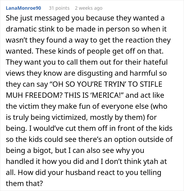 Text comment discussing reaction to offensive views and freedom of speech.