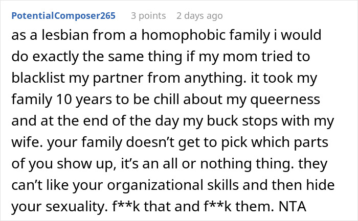 Text from an online forum discussing family dynamics, respect, and support in relationships.