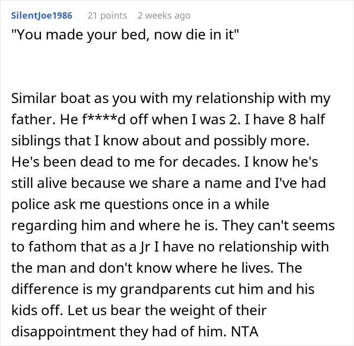 Reddit post discussing estranged relationship with a father's affair family.