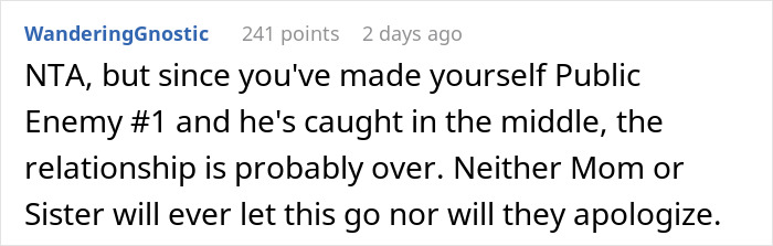 Reddit comment discussing impact on relationship after woman sets up camera for evidence against boyfriend’s sister.