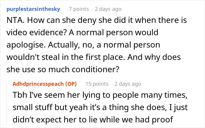 Discussion about evidence of boyfriend's sister stealing, with video proof mentioned in online comments.