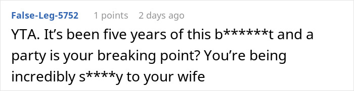 Online comment criticizing parental behavior for disrespect towards a daughter’s wife.