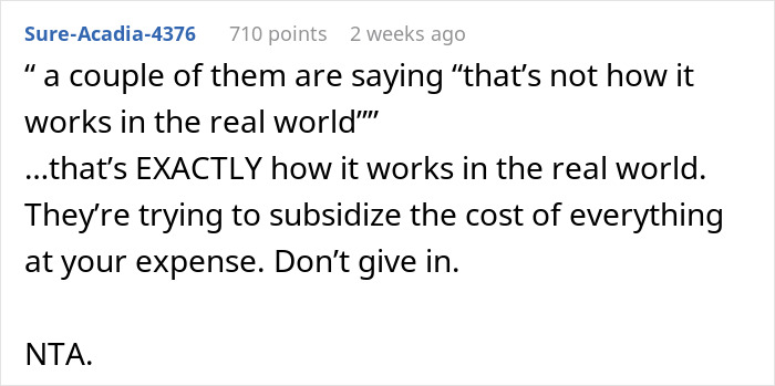 Comment discussing real-world expectations and costs for a childfree woman avoiding family vacation duties.