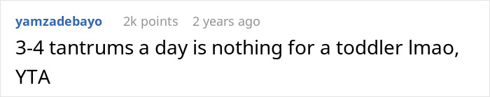 Comment criticizing using CPS for toddler tantrums, stating "3-4 tantrums a day is nothing for a toddler lmao, YTA.