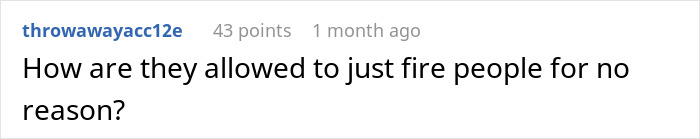 Comment questioning unfair employee terminations, related to boss and company structure issues.