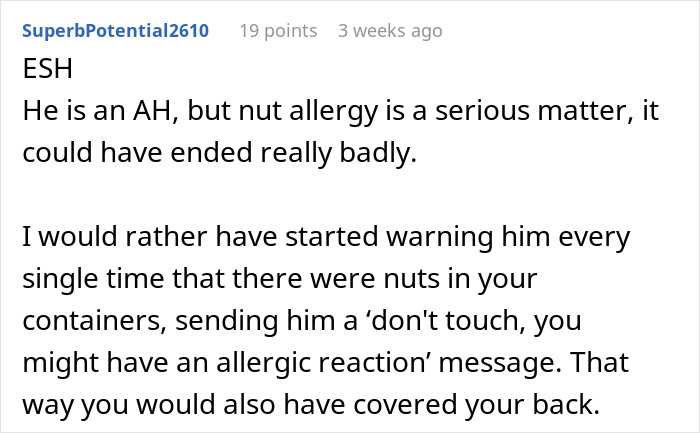 Comment advising on handling roommate's food allergies responsibly.