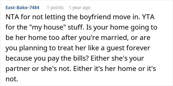 Reddit comment discussing opinions on a teenager moving out and home ownership dynamics.