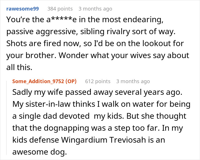 Reddit conversation about sibling rivalry and family dynamics.