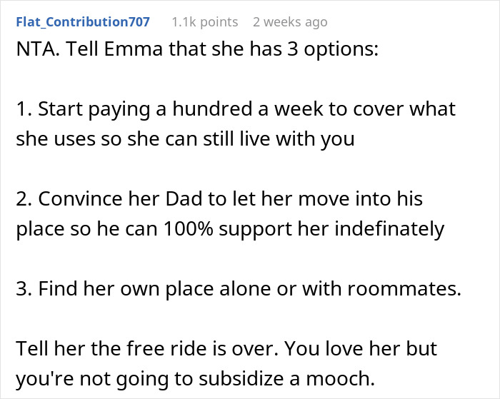 Text response listing options for Emma to contribute to rent or find alternative living arrangements.