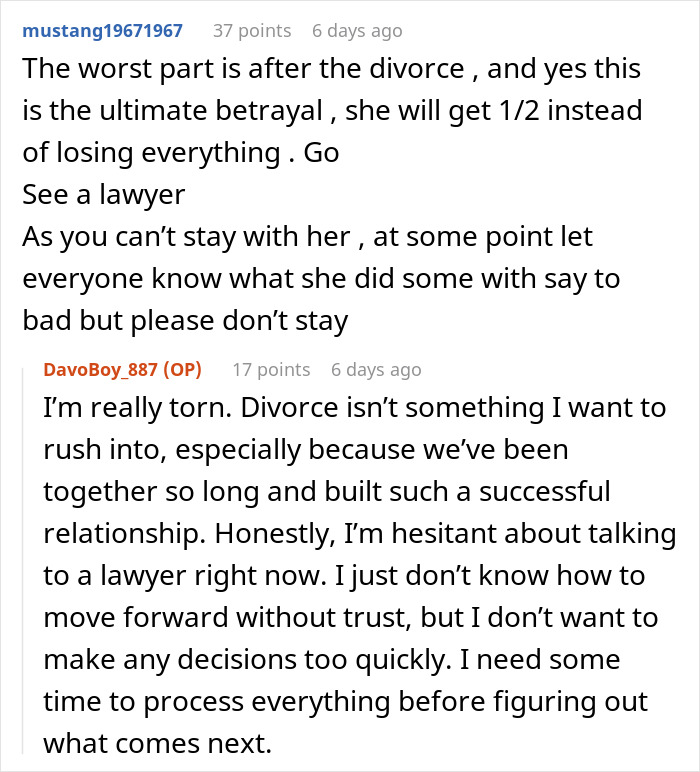 Reddit comments discussing a husband’s heartbreak over his wife's secret about not having kids.