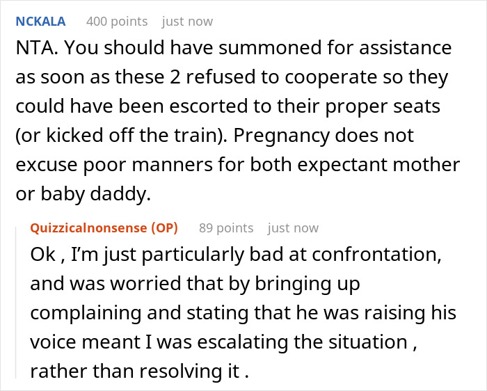 Online discussion about a man insisting a stranger give up a prepaid train seat for his pregnant wife.