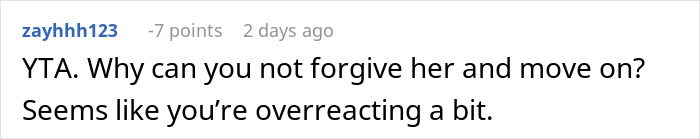 Text showing a comment urging forgiveness in a dispute over breaking into a friend's house.