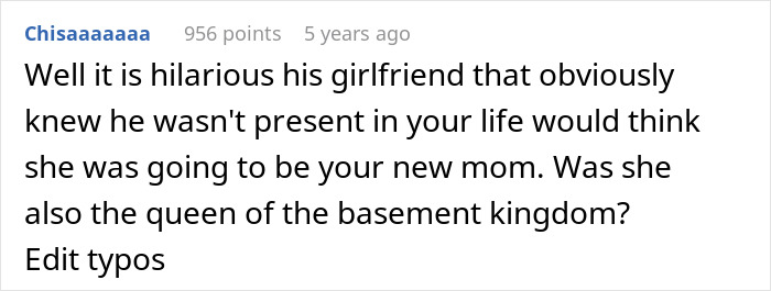 Comment discussing a girlfriend assuming the role of "new mom" humorously, questioning her intentions.