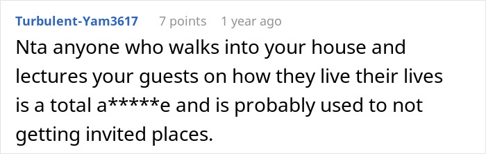 Online comment criticizing behavior and discussing consequences of not being invited to events, related to family barbeques.