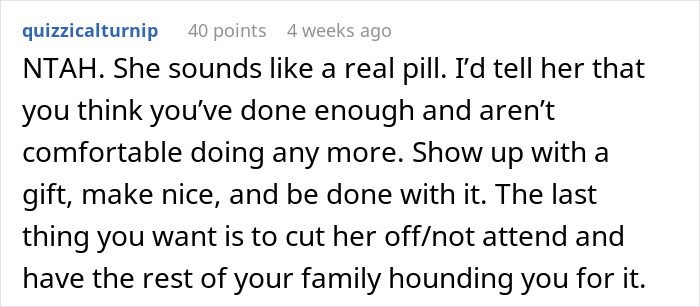 Comment advising a man on handling an entitled sister and baby shower issues.