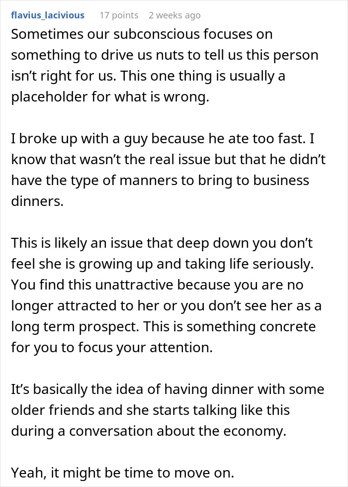 Reddit comment discussing relationship issues and attraction related to "brain rot" speak.